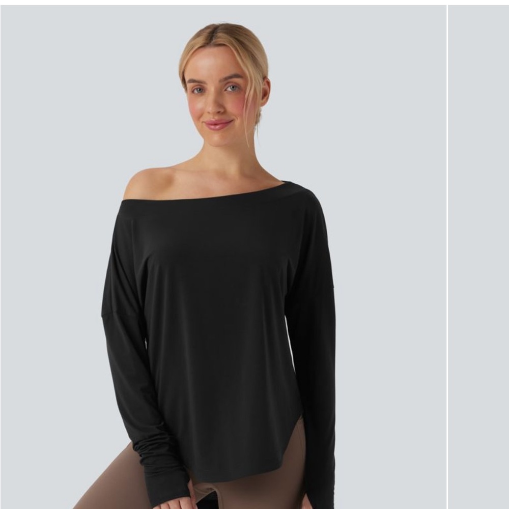 HALARA White Off-Shoulder Long Sleeve Top